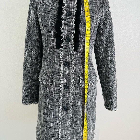 Karl Lagerfeld Paris Monochrome Tweed Fringe Ruffle Coat Size 2 - Picture 9 of 12